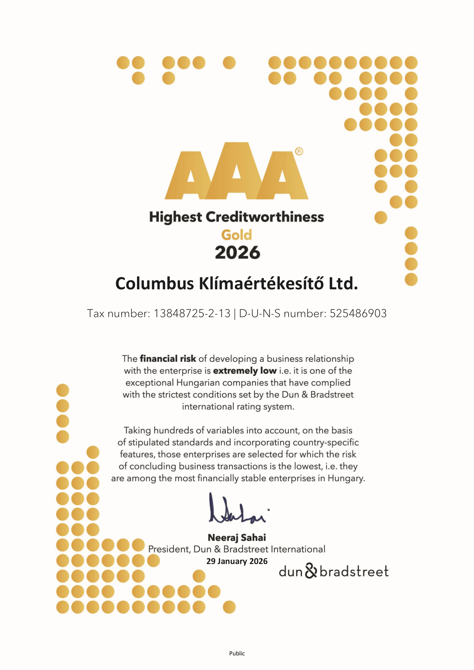 Bisnode tanúsítvány